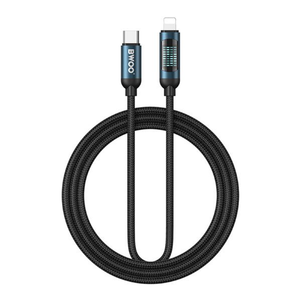 BWOO usb-c Lightning cable 1m 27W with LED display, braided, black