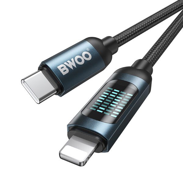 BWOO usb-c Lightning cable 1m 27W with LED display, braided, black