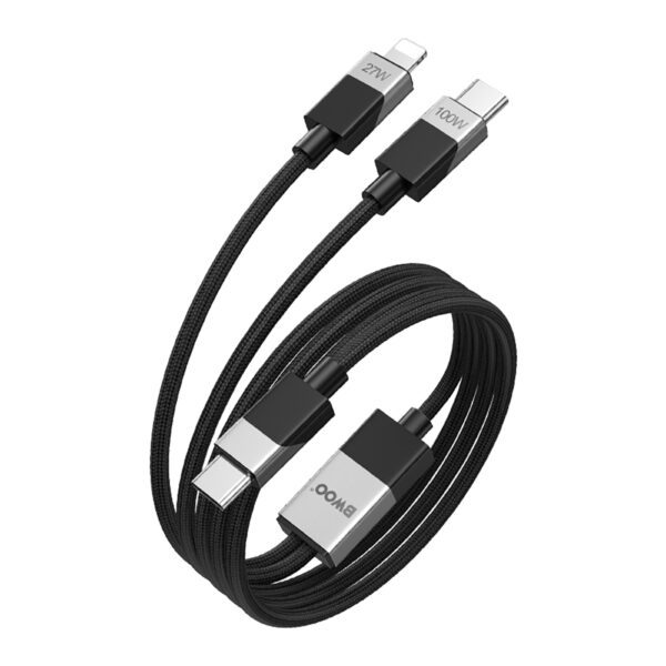 BWOO Braided 2-in-1 Cable USB-C - USB-C and Lightning 1m 100W/27W black