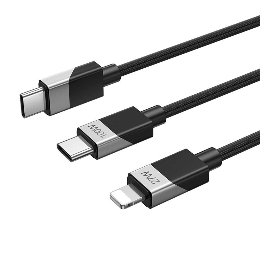 433574_oryg BWOO Braided 2-in-1 Cable USB-C - USB-C and Lightning 1m 100W/27W black