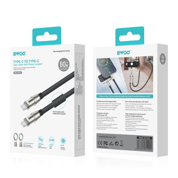 BWOO Lanyard Cable USB-C - USB-C 1.2m 60W with strap