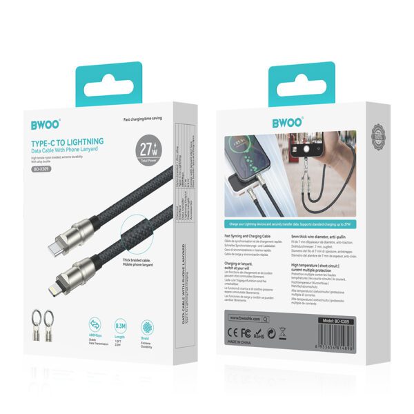 BWOO Lanyard Cable USB-C - Lightning 1.2m 27W with strap