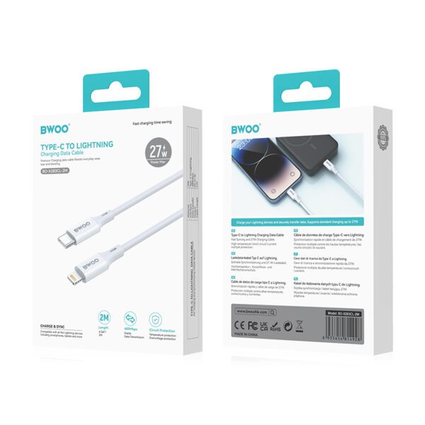 BWOO Cable USB-C - Lightning 2m 27W ABS + TPE white