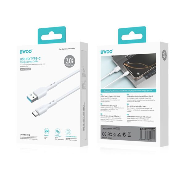 BWOO Cable USB - USB-C 2m 3A white