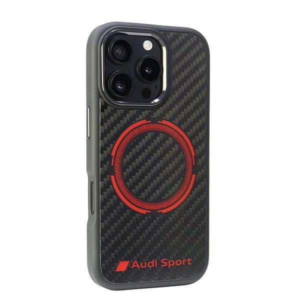 Audi Carbon Fiber Sport red Circle MagSafe case for iPhone 16 Pro 6.3" black