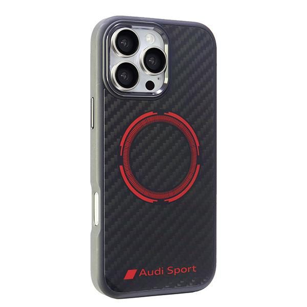 Audi Carbon Fiber Sport red Circle MagSafe case for iPhone 16 Pro Max 6.9" black