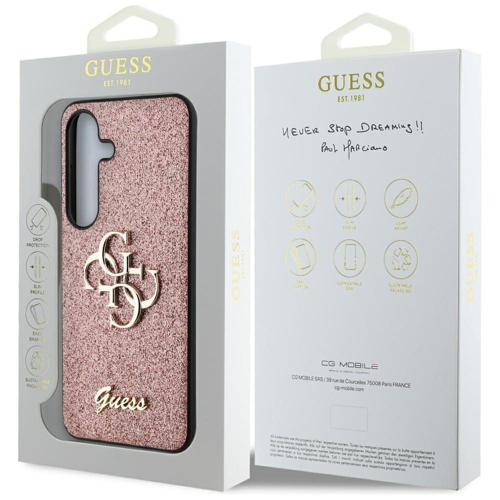 Guess HC Fixed Glitter Big 4G case for Samsung Galaxy S25 pink