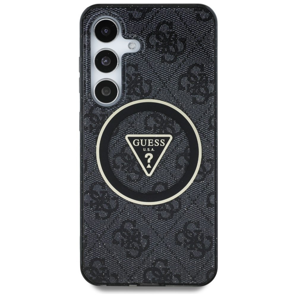 Guess HC Magnetic IML Metal Glitter 4G Circle Triangle case for Samsung Galaxy S25 black