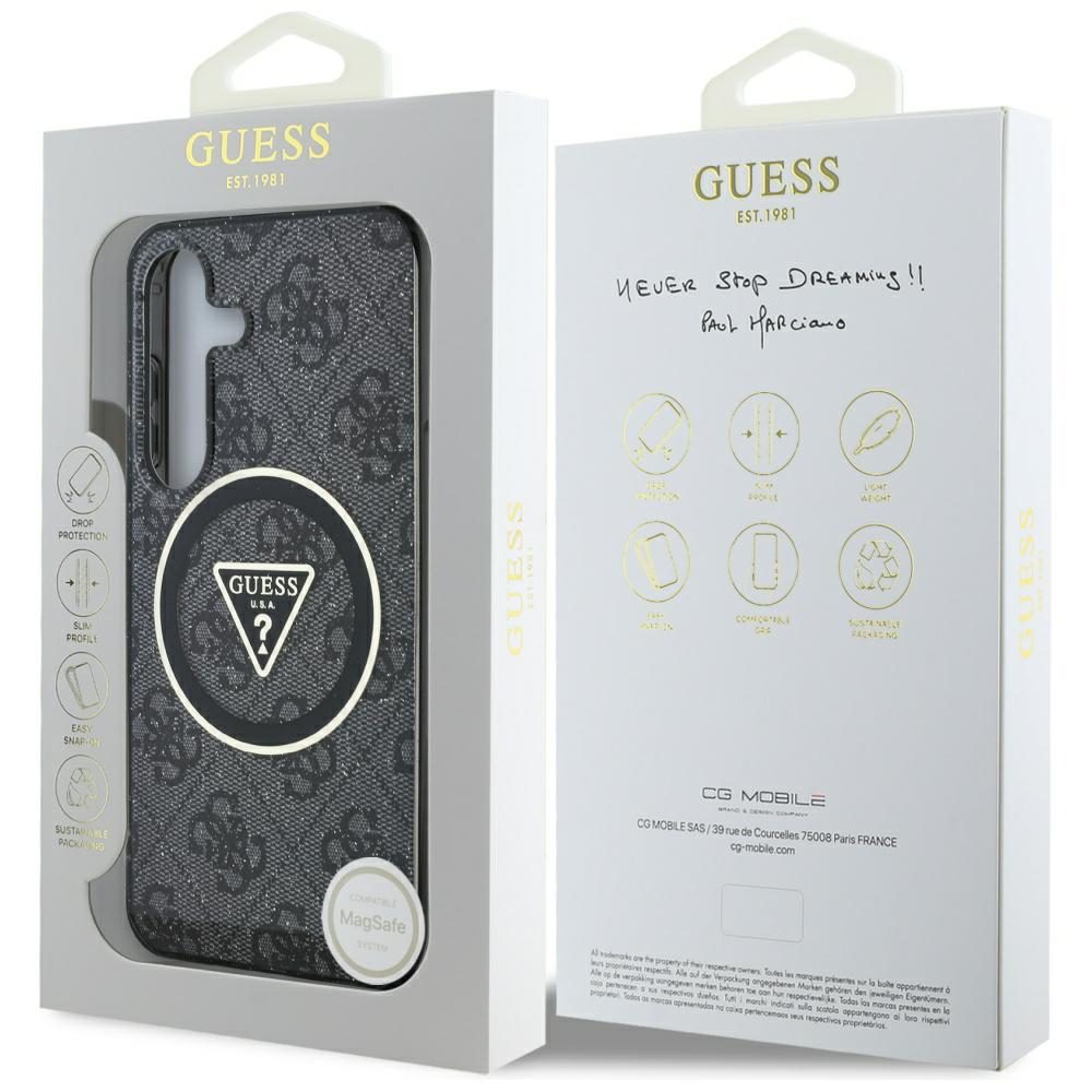 Guess HC Magnetic IML Metal Glitter 4G Circle Triangle case for Samsung Galaxy S25 black