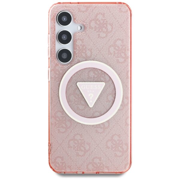 Guess HC Magnetic IML Metal Glitter 4G Circle Triangle case for Samsung Galaxy S25 pink