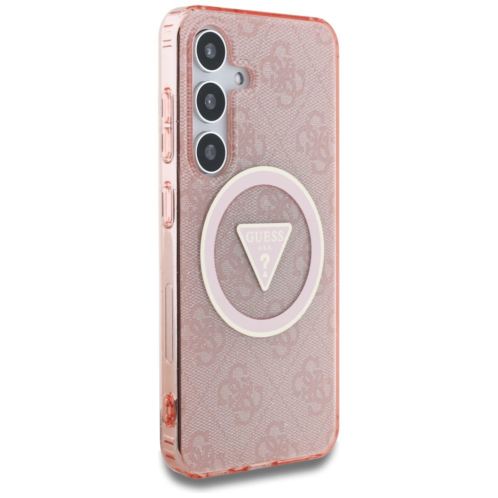 Guess HC Magnetic IML Metal Glitter 4G Circle Triangle case for Samsung Galaxy S25 pink