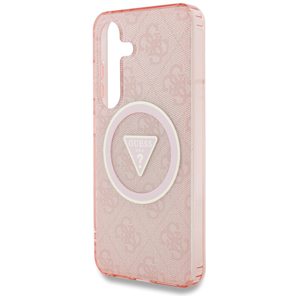 Guess HC Magnetic IML Metal Glitter 4G Circle Triangle case for Samsung Galaxy S25 pink
