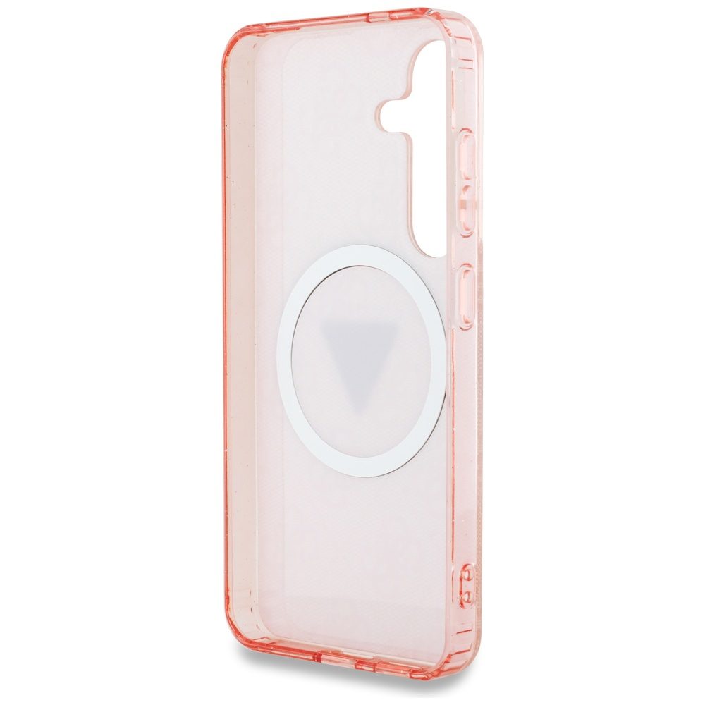 Guess HC Magnetic IML Metal Glitter 4G Circle Triangle case for Samsung Galaxy S25 pink