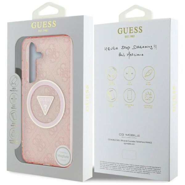 Guess HC Magnetic IML Metal Glitter 4G Circle Triangle case for Samsung Galaxy S25 pink