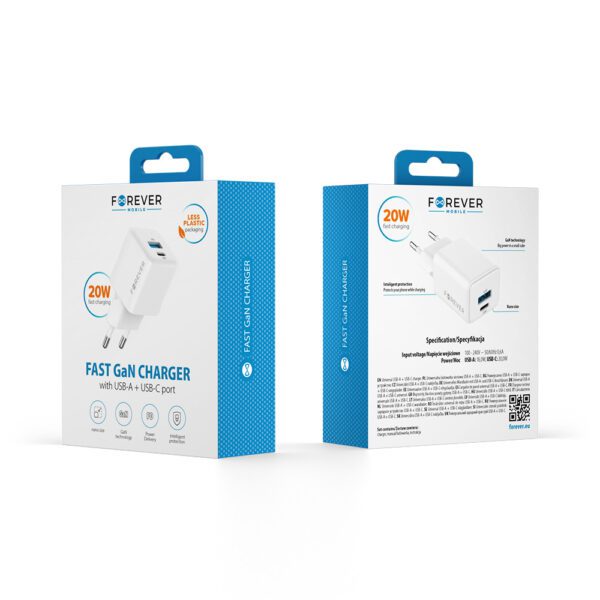 439672_oryg Forever TC-08-20AC GaN PD QC charger 1x USB-C 1x USB 20W white