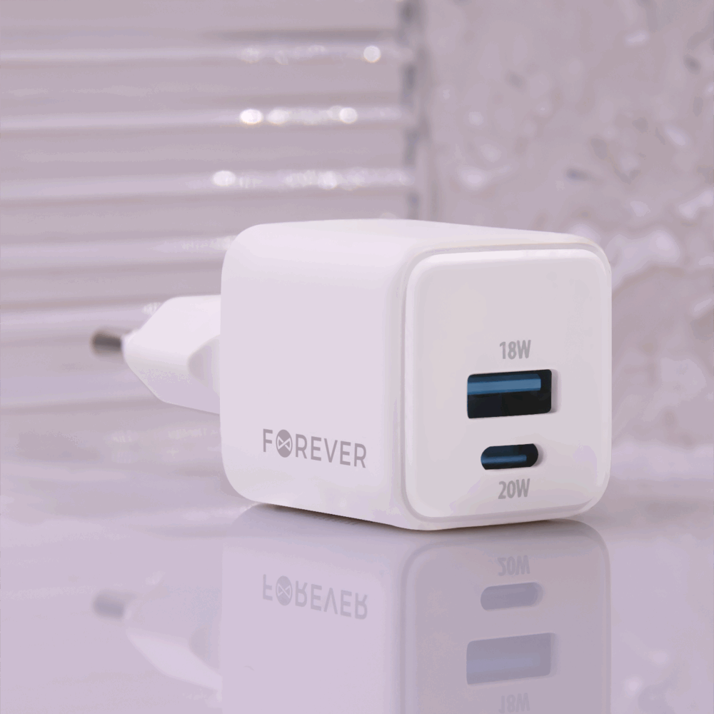 440228_oryg Forever TC-08-20AC GaN PD QC charger 1x USB-C 1x USB 20W white