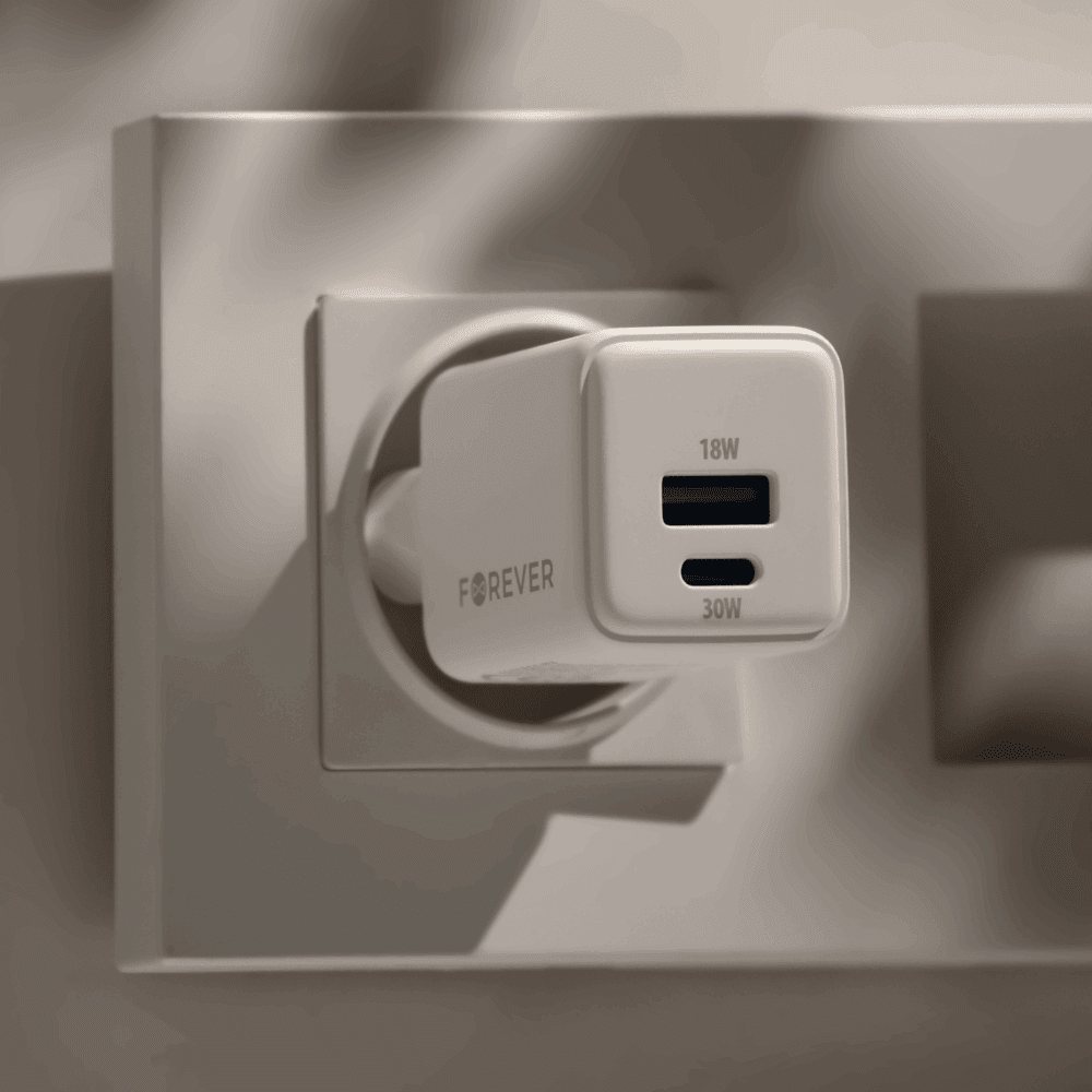 Forever TC-08-30AC GaN PD QC charger 1x USB-C 1x USB 30W white