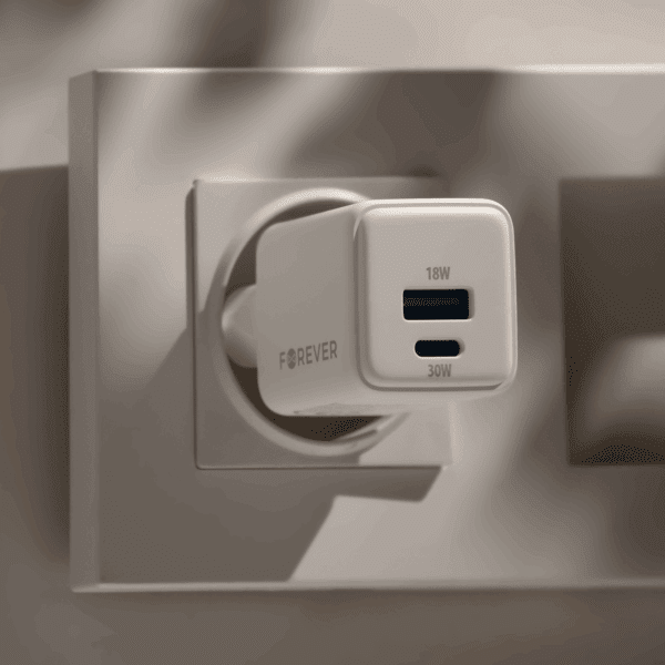 Forever TC-08-30AC GaN PD QC charger 1x USB-C 1x USB 30W white