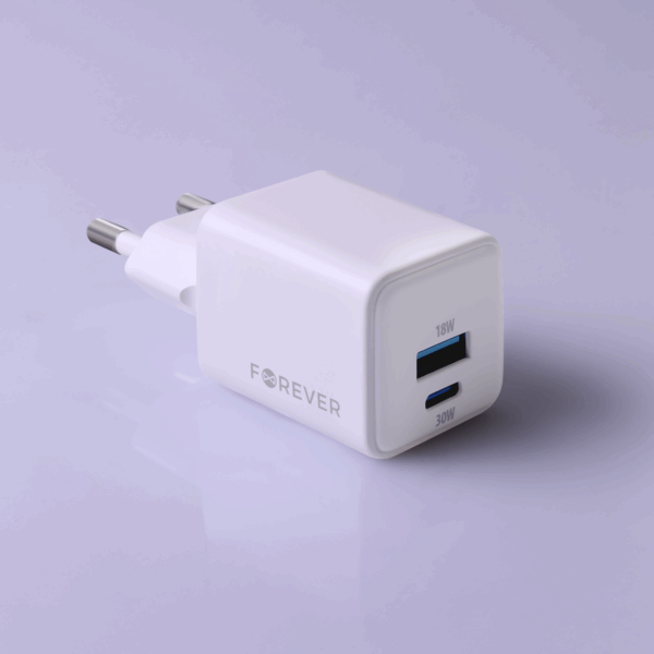 Forever TC-08-30AC GaN PD QC charger 1x USB-C 1x USB 30W white