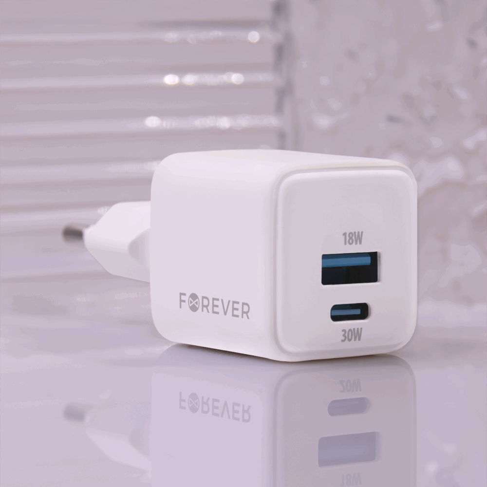Forever TC-08-30AC GaN PD QC charger 1x USB-C 1x USB 30W white
