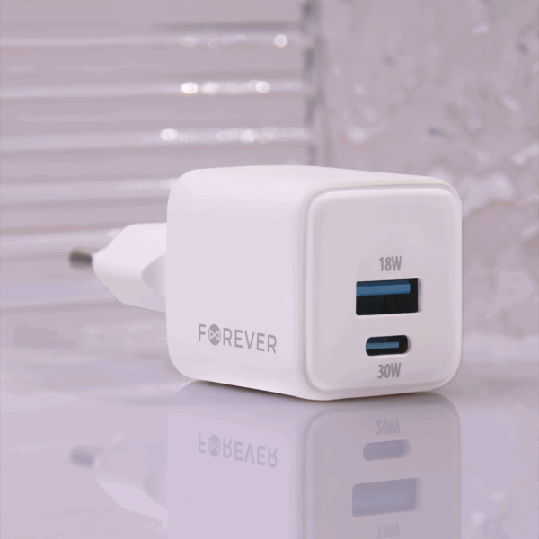 Forever TC-08-30AC GaN PD QC charger 1x USB-C 1x USB 30W white