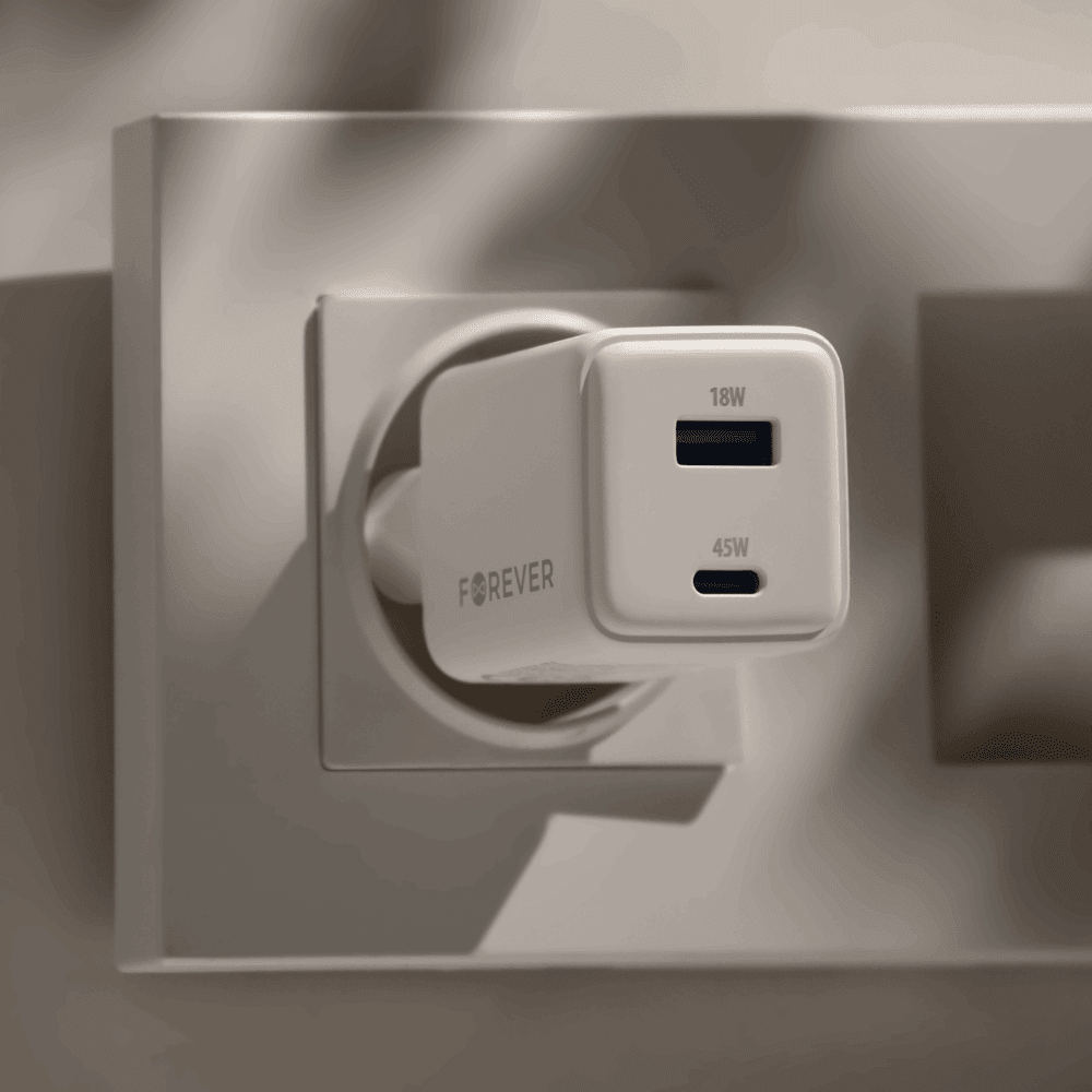 Forever TC-08-45AC GaN PD QC charger 1x USB-C 1x USB 45W white