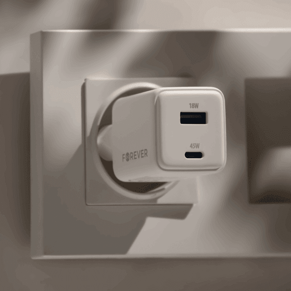 Forever TC-08-45AC GaN PD QC charger 1x USB-C 1x USB 45W white
