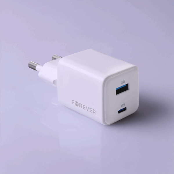 Forever TC-08-45AC GaN PD QC charger 1x USB-C 1x USB 45W white