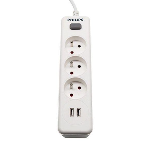 Power strip PHILIPS etension cord 3 sockets + 2 USB 2m 10A white