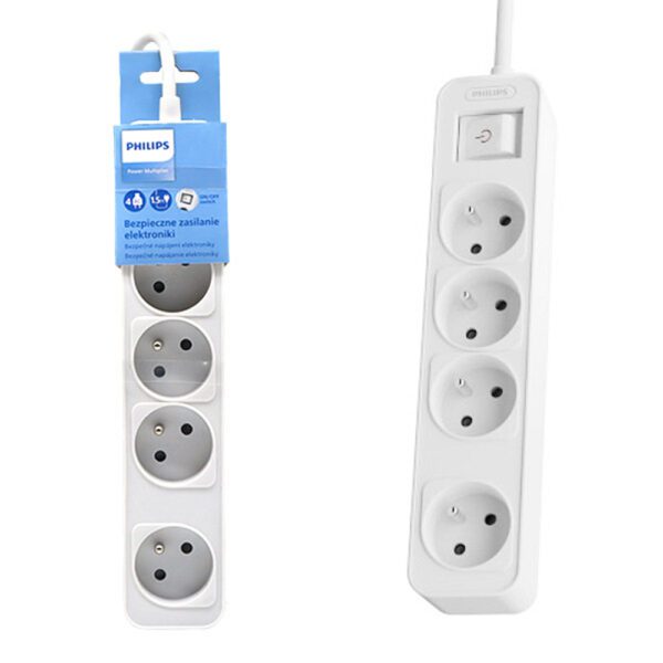 Power strip PHILIPS extension cord 4 sockets 1.5m 10A white