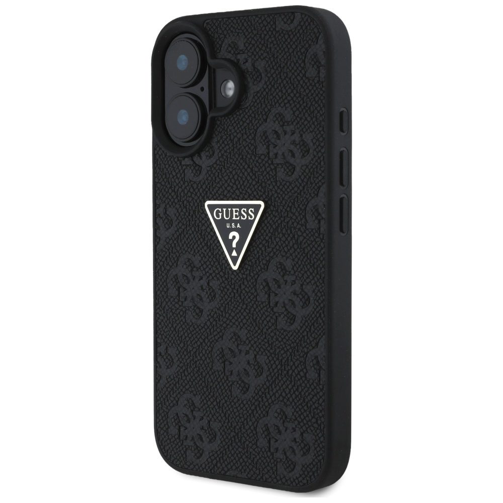 Guess Hardcase PU Grained Hot Stamp 4G Triangle Metal Case for iPhone 16 6,1" Black