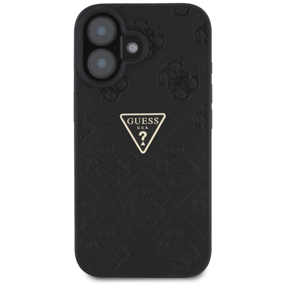 Guess Hardcase PU Grained Hot Stamp 4G Triangle Metal Case for iPhone 16 6,1" Black