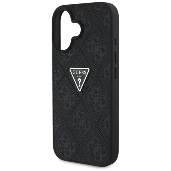 Guess Hardcase PU Grained Hot Stamp 4G Triangle Metal Case for iPhone 16 6,1" Black