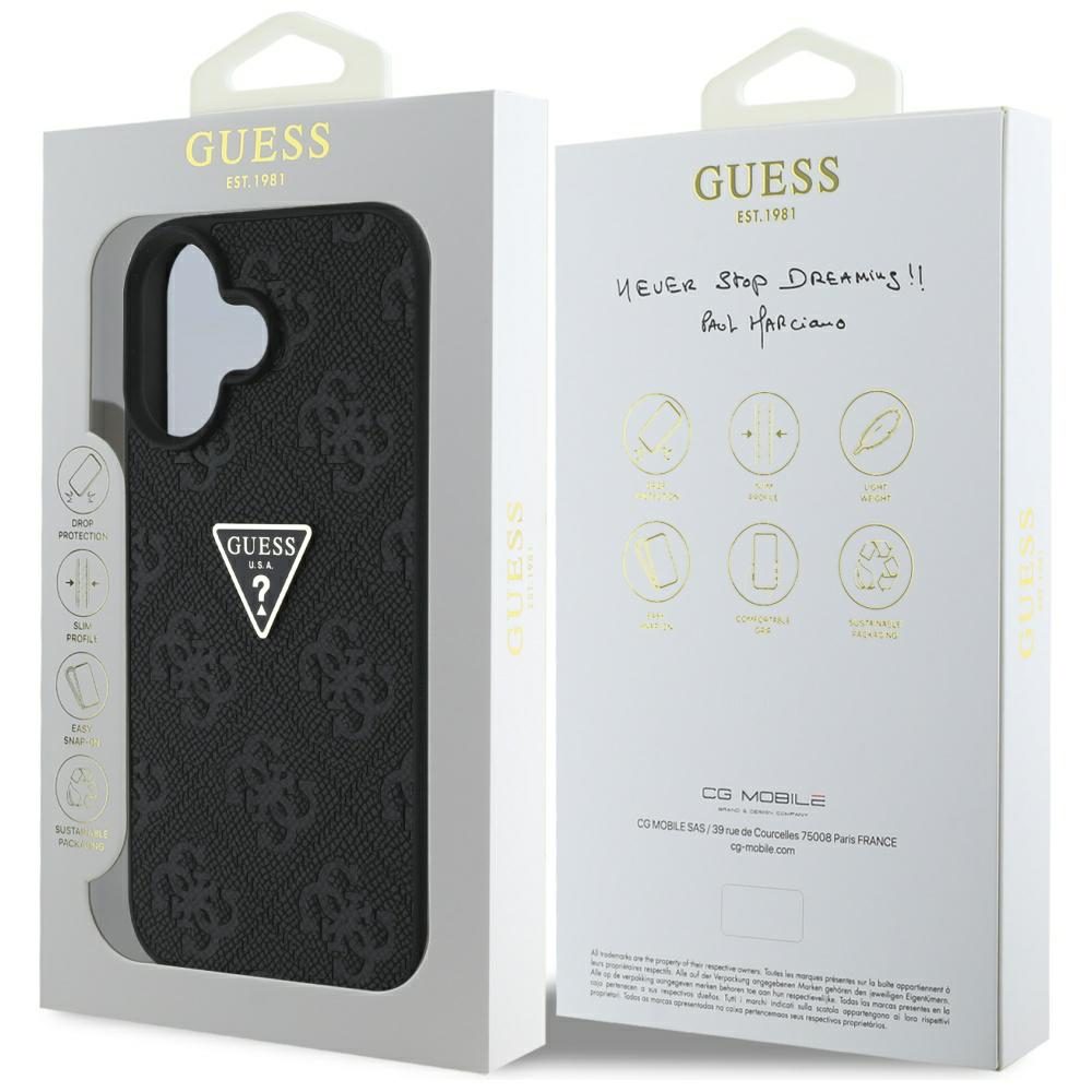 Guess Hardcase PU Grained Hot Stamp 4G Triangle Metal Case for iPhone 16 6,1" Black