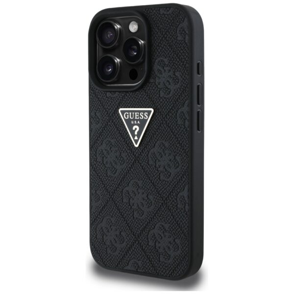 Guess Hardcase PU Grained Hot Stamp 4G Triangle Metal Case for iPhone 16 Pro 6,3" Black