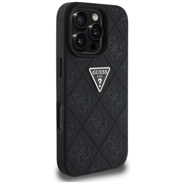 Guess Hardcase PU Grained Hot Stamp 4G Triangle Metal Case for iPhone 16 Pro 6,3" Black
