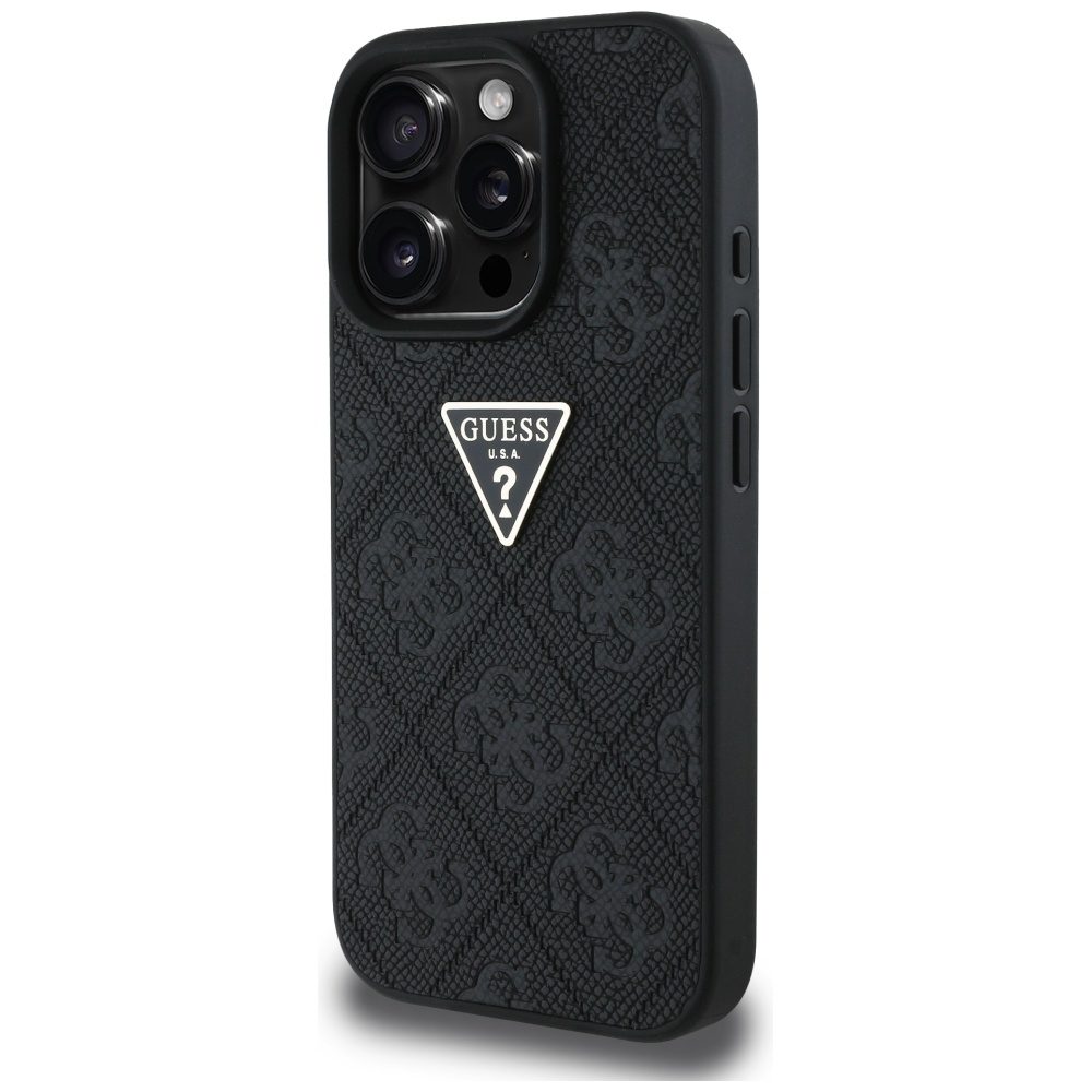 Guess Hardcase PU Grained Hot Stamp 4G Triangle Metal Case for iPhone 16 Pro Max 6,9" Black