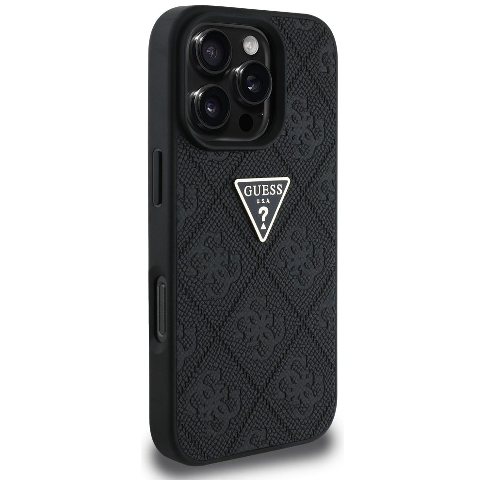 Guess Hardcase PU Grained Hot Stamp 4G Triangle Metal Case for iPhone 16 Pro Max 6,9" Black
