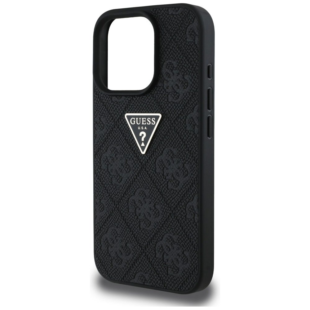 Guess Hardcase PU Grained Hot Stamp 4G Triangle Metal Case for iPhone 16 Pro Max 6,9" Black