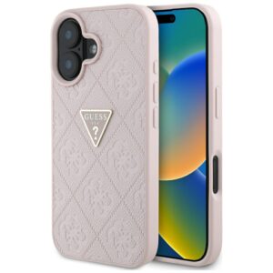 Guess Hardcase PU Grained Hot Stamp 4G Triangle Metal Case for iPhone 16 6,1" Pink