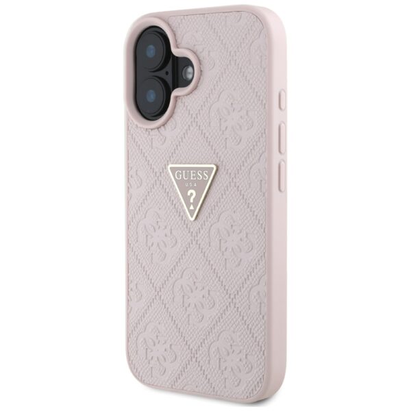 Guess Hardcase PU Grained Hot Stamp 4G Triangle Metal Case for iPhone 16 6,1" Pink