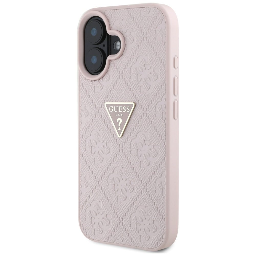 Guess Hardcase PU Grained Hot Stamp 4G Triangle Metal Case for iPhone 16 6,1" Pink