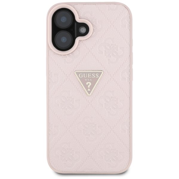 Guess Hardcase PU Grained Hot Stamp 4G Triangle Metal Case for iPhone 16 6,1" Pink