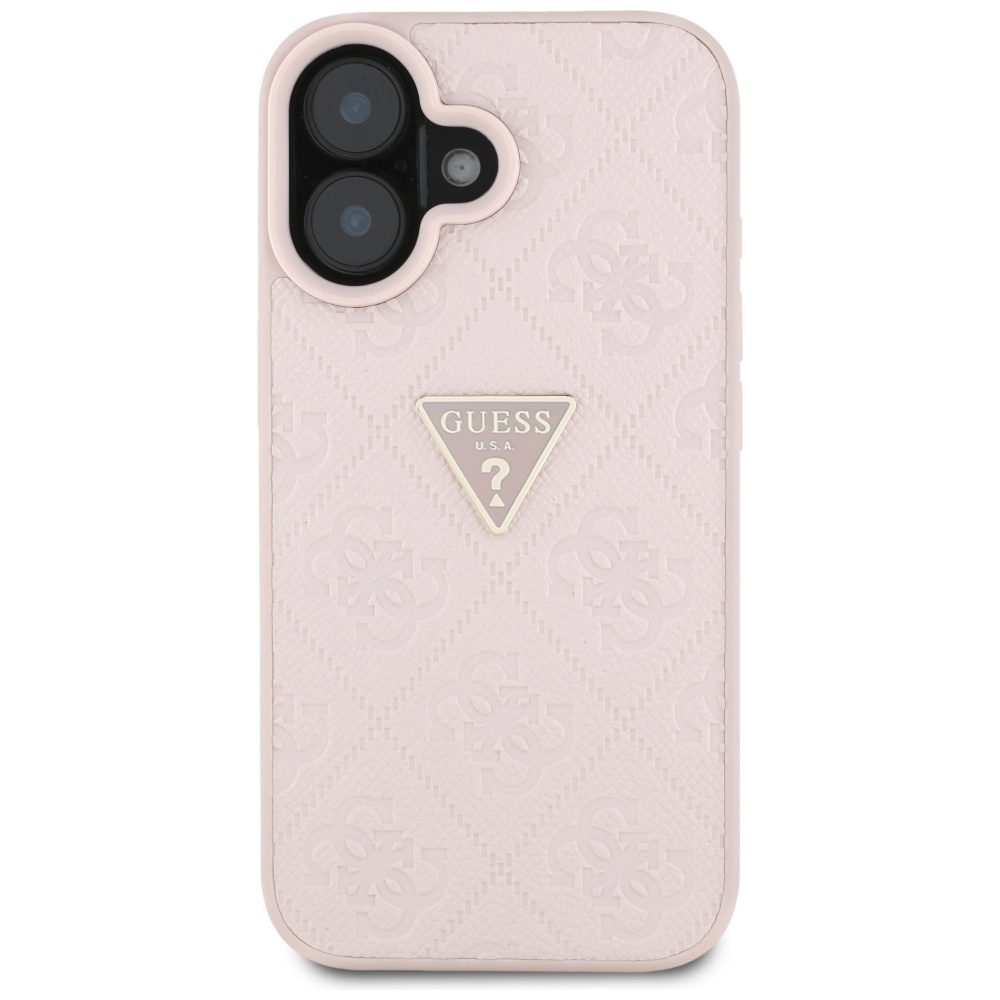 Guess Hardcase PU Grained Hot Stamp 4G Triangle Metal Case for iPhone 16 6,1" Pink