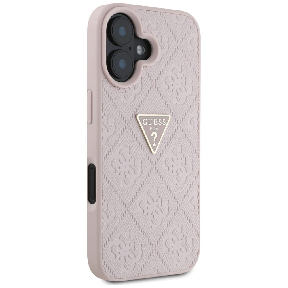 Guess Hardcase PU Grained Hot Stamp 4G Triangle Metal Case for iPhone 16 6,1" Pink