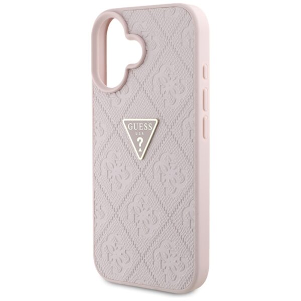 Guess Hardcase PU Grained Hot Stamp 4G Triangle Metal Case for iPhone 16 6,1" Pink
