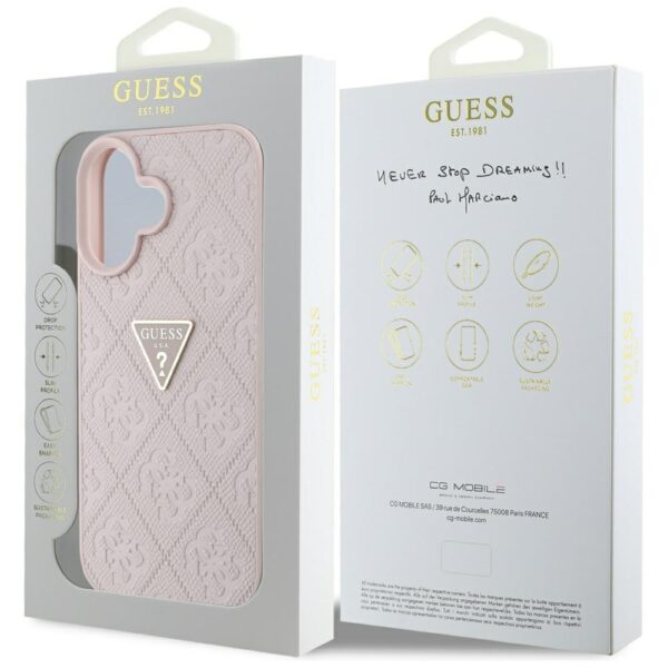 Guess Hardcase PU Grained Hot Stamp 4G Triangle Metal Case for iPhone 16 6,1" Pink