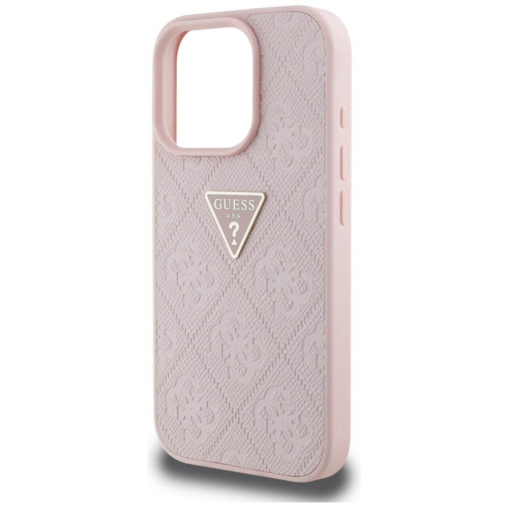 Guess Hardcase PU Grained Hot Stamp 4G Triangle Metal Case for iPhone 16 Pro 6,3" Pink