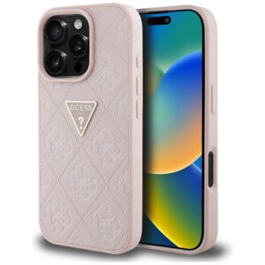 Guess Hardcase PU Grained Hot Stamp 4G Triangle Metal Case for iPhone 16 Pro Max 6,9" Pink