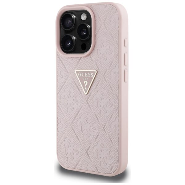 Guess Hardcase PU Grained Hot Stamp 4G Triangle Metal Case for iPhone 16 Pro Max 6,9" Pink